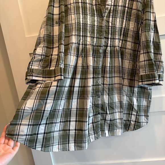 Only Necessities Olive and White Plaid 2X Button Down Shirt - Picture 5 of 7